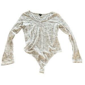 Express waffle knot long sleeve Henley bodysuit gray marbled black white